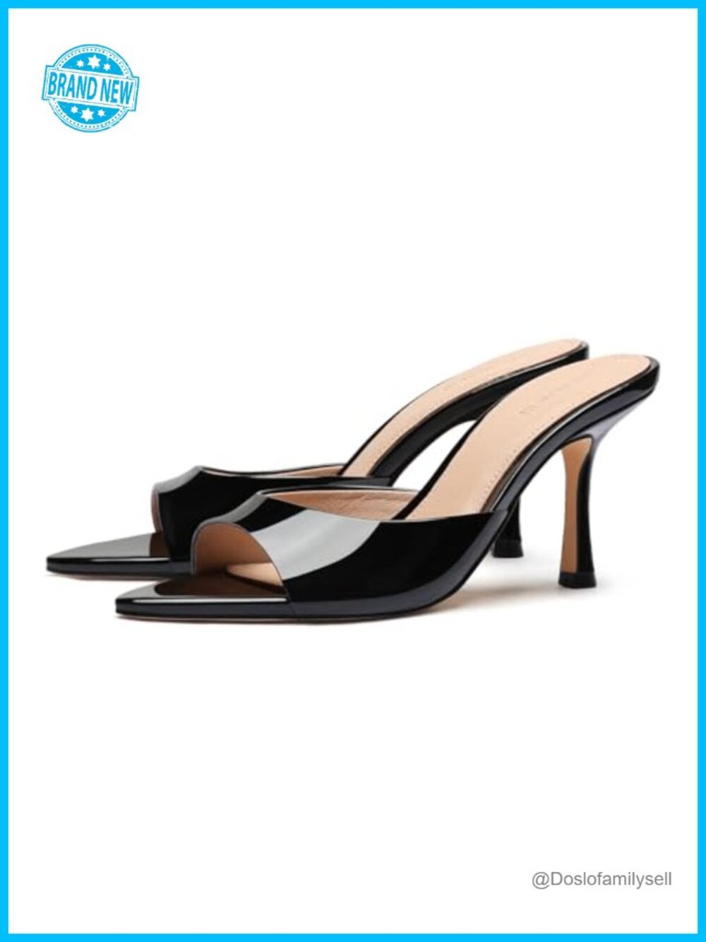 Pointed Toe Kitten Heel Mules Faux Patent Slip On Heeled Sandals